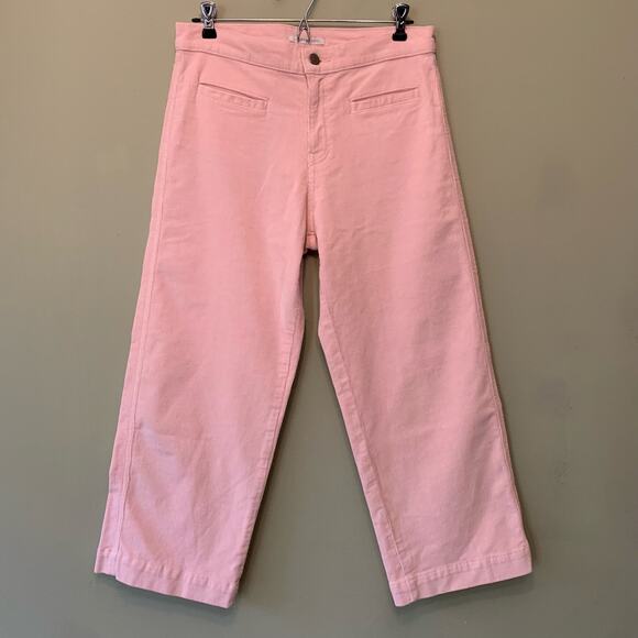 Lucky Brand Pants Women 8/29 Pink Corduroy Stretch Mid-Rise Crop Wide Leg Pocket - Picture 1 of 10